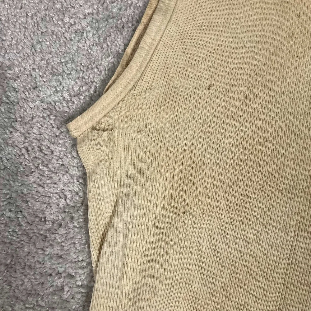 Vintage 60s Archdale Mens Tank Top Beige Cotton Distressed Undershirt Size 44